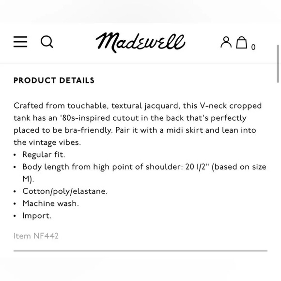 MADEWELL NWOT Jacquard Peekaboo Back Crop Tank in Faded Shale - Picture 8 of 8